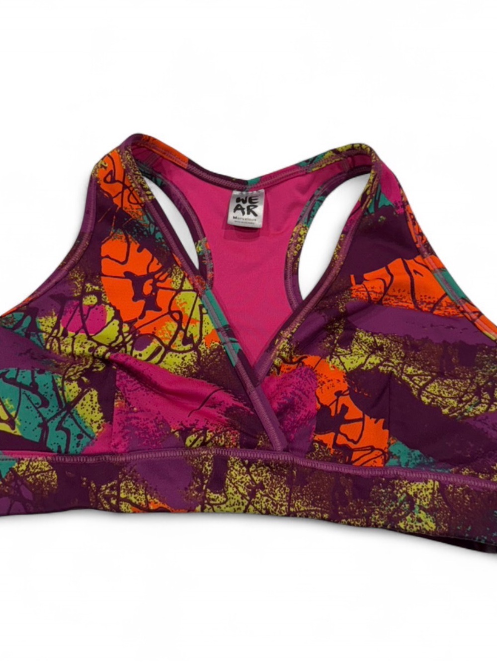 Zumba Fitness Purple, Pink & Orange Abstract Racerback Sports Bra